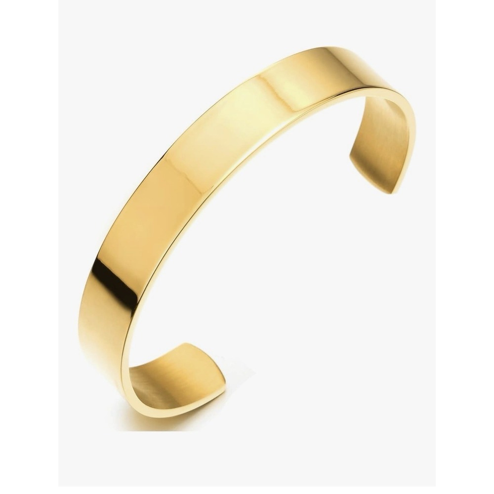 Men Women Cuff Bangle Bracelet : Minimalist Stainless Steel Color Gold .02 [C]